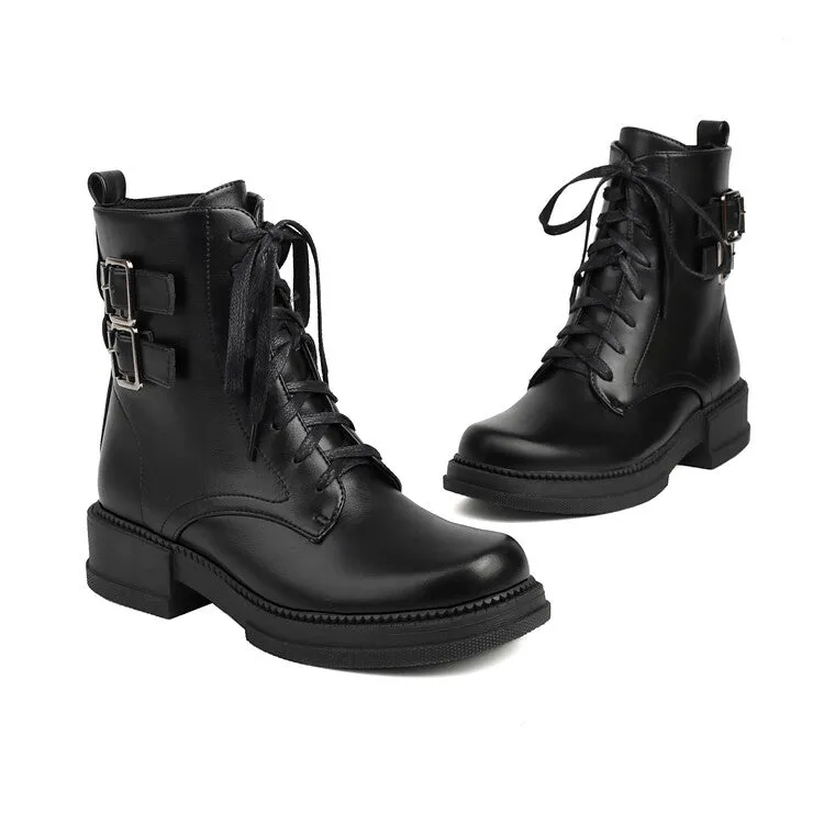 Women's Buckle Strap Round Toe Platform Ankle Boots