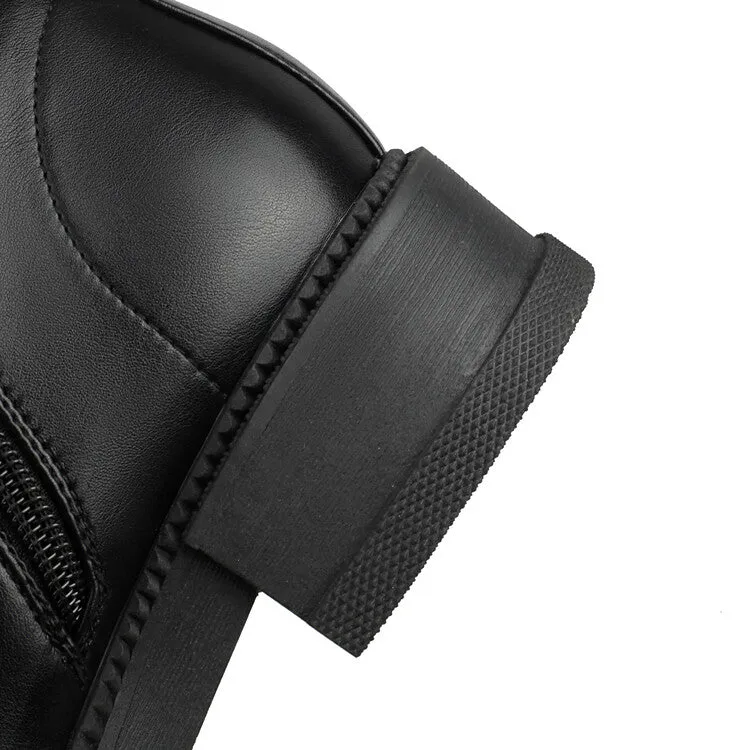 Women's Buckle Strap Round Toe Platform Ankle Boots