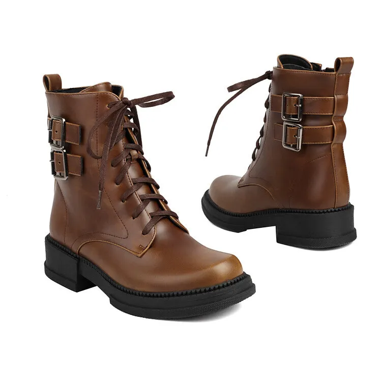 Women's Buckle Strap Round Toe Platform Ankle Boots