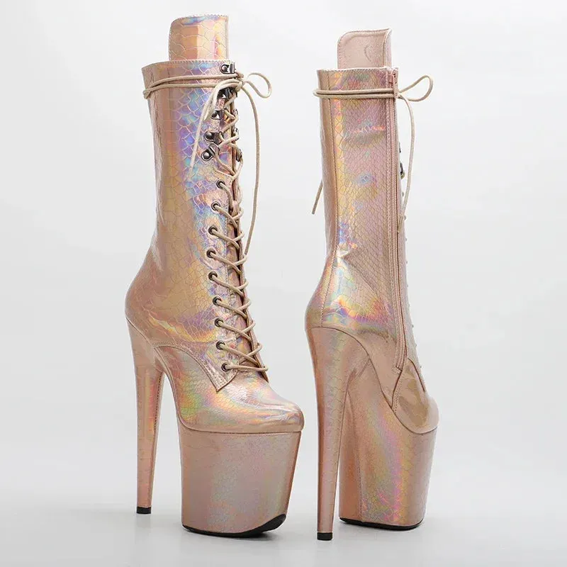 Women's Exotic 20CM/8-inch Platform Pole Dance Boots Sexy Shiny High Stiletto Boots