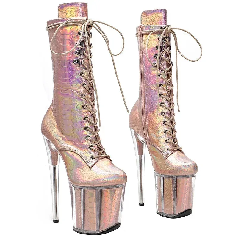 Women's Exotic 20CM/8-inch Platform Pole Dance Boots Sexy Shiny High Stiletto Boots