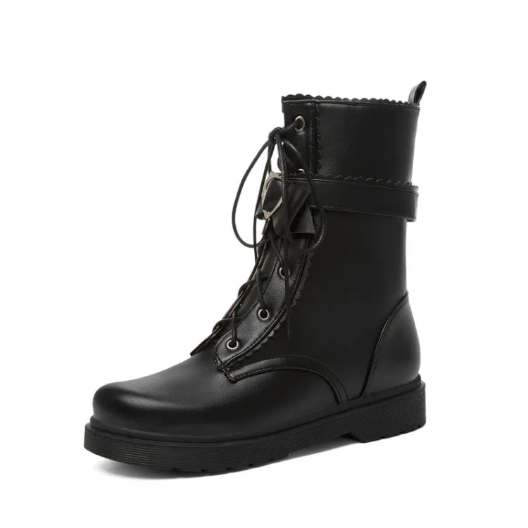 Women's Lace Up Flat Platform Ankle Boots