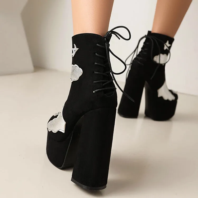 Women's Patch Dec Square Heel Platform Short Boots