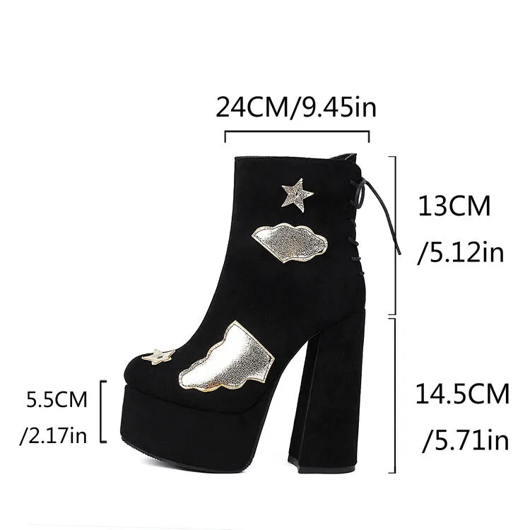 Women's Patch Dec Square Heel Platform Short Boots