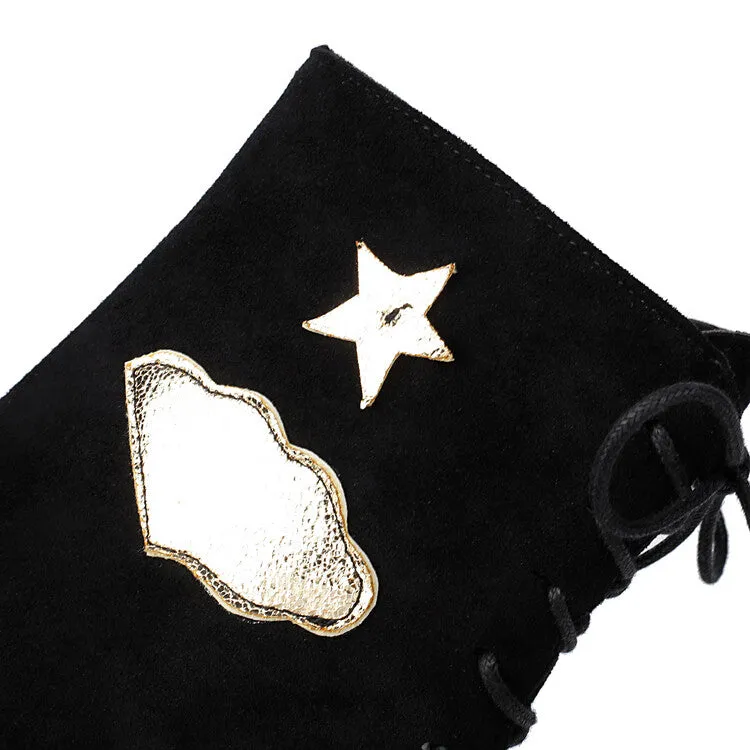 Women's Patch Dec Square Heel Platform Short Boots