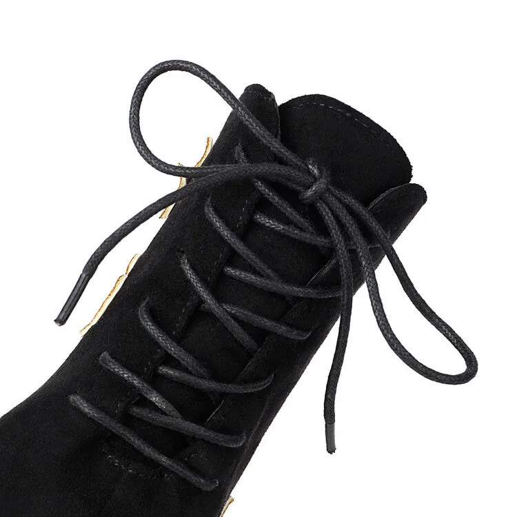Women's Patch Dec Square Heel Platform Short Boots