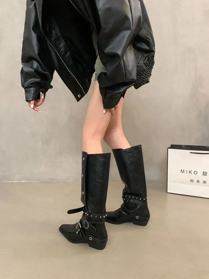 Women's Retro Rivet Tall Knight Boots